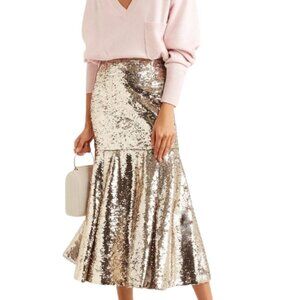 Emilia Wickstead Gold Sequin Midi Skirt Size 8